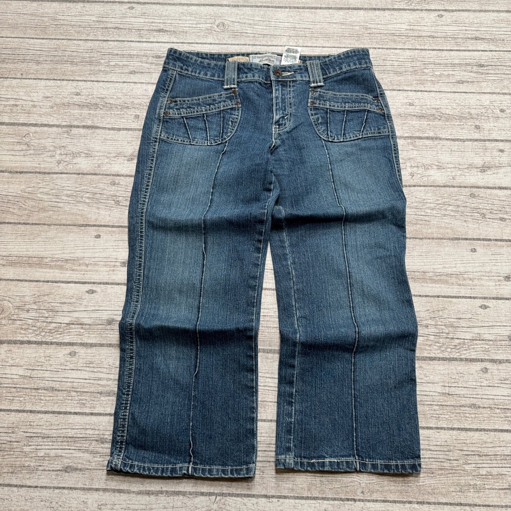 Y2L Levi's Signature Jeans Women's 7 Blue Pintuck Wide Leg Capri Cropped Denim